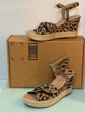 Matisse Danni Leopard Espadrille Wedges Bow Platform Sandals Size 9